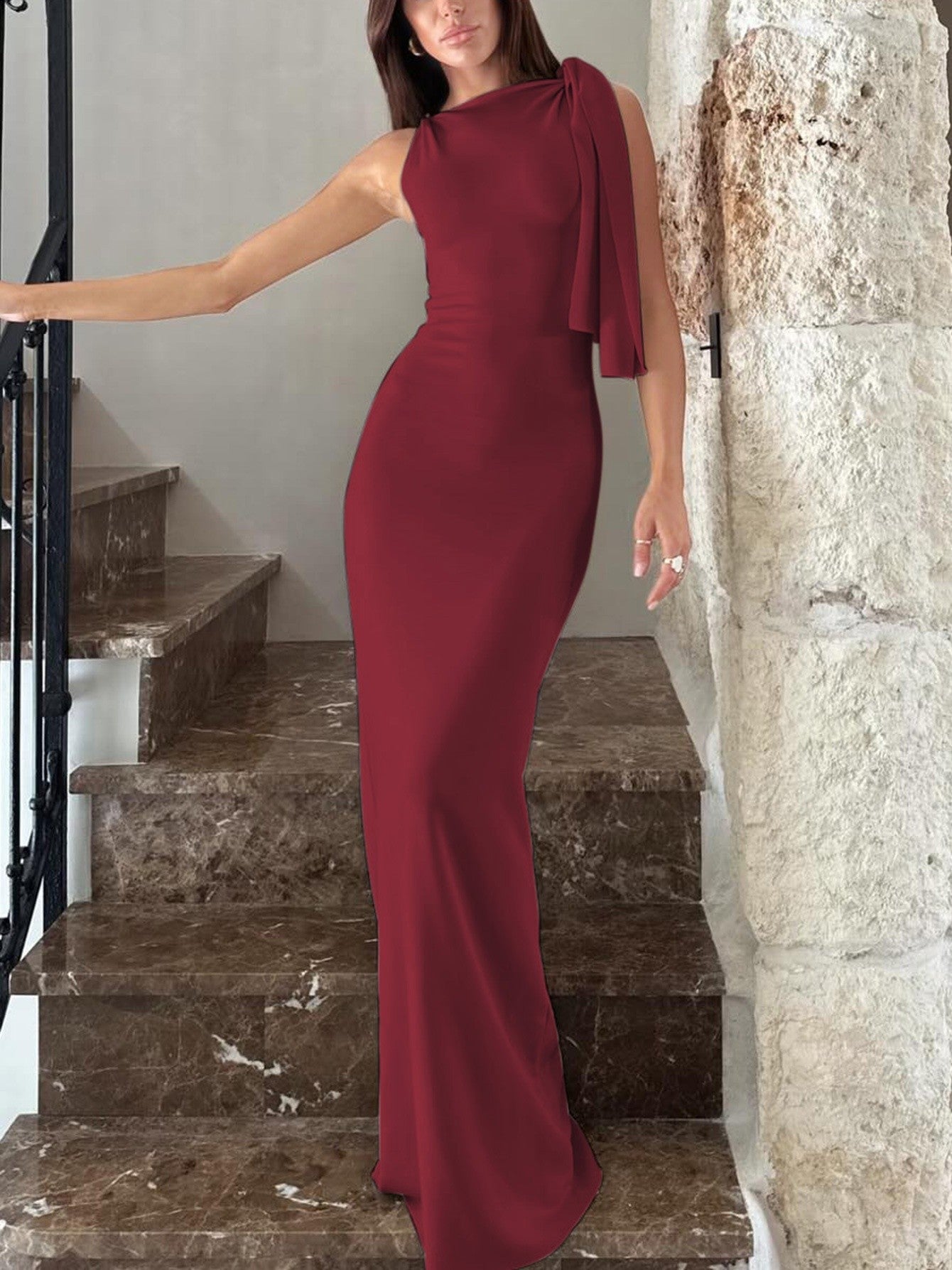 Arvella One-Shoulder Ribbon Dress