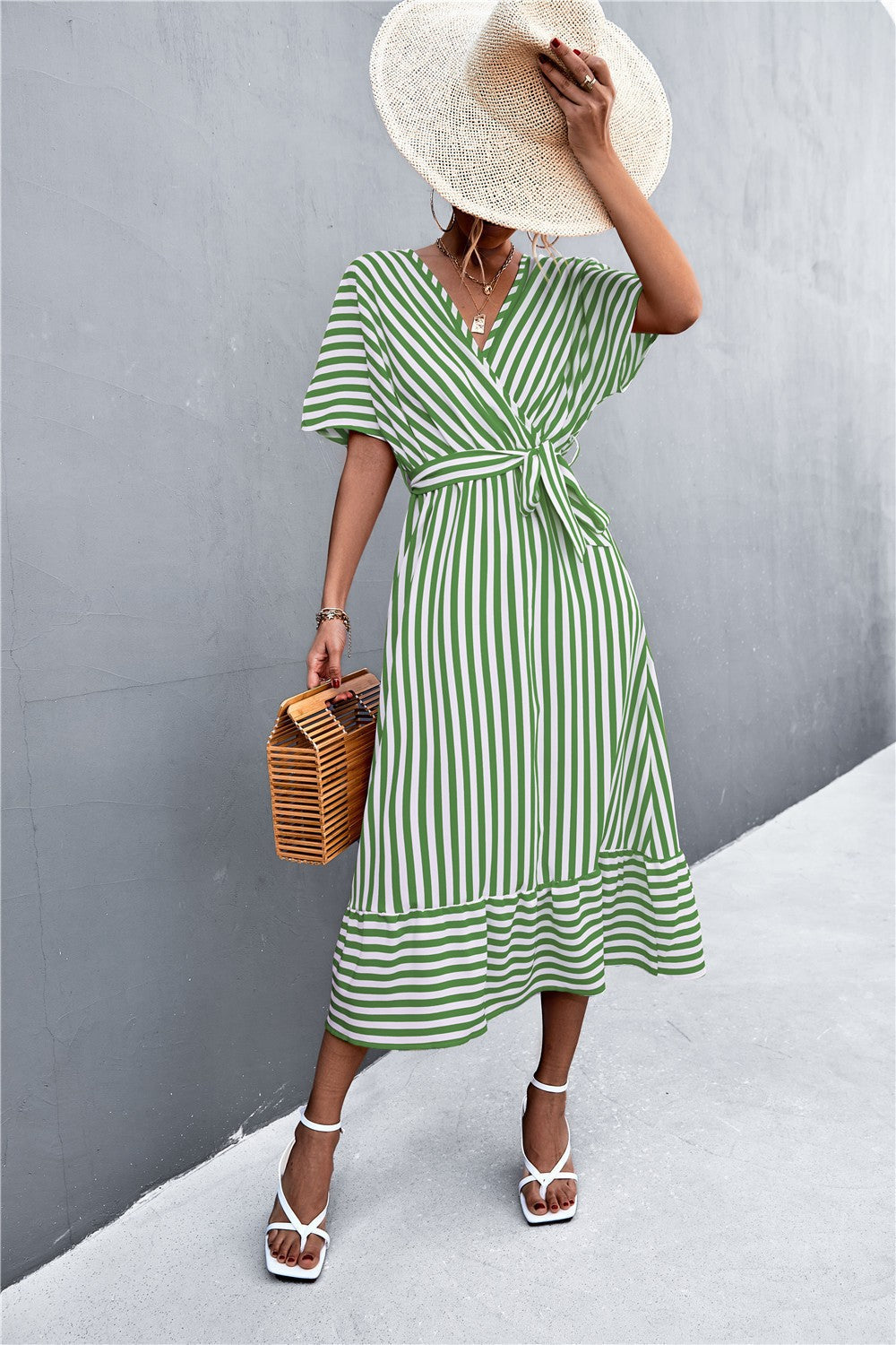 Aveline Striped Cross V-Neck Maxi Dress