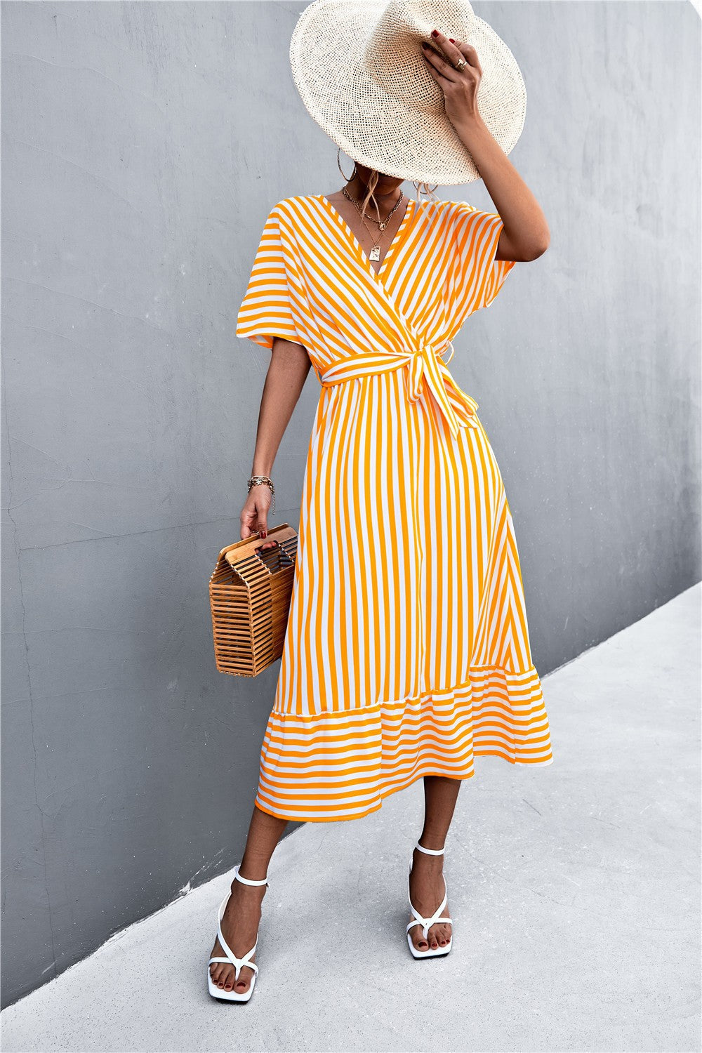 Aveline Striped Cross V-Neck Maxi Dress