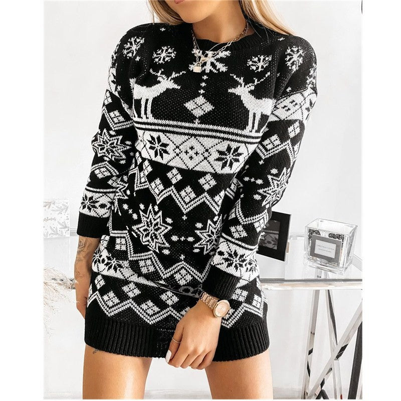 Elowen Jacquard Knit Christmas Sweater Dress