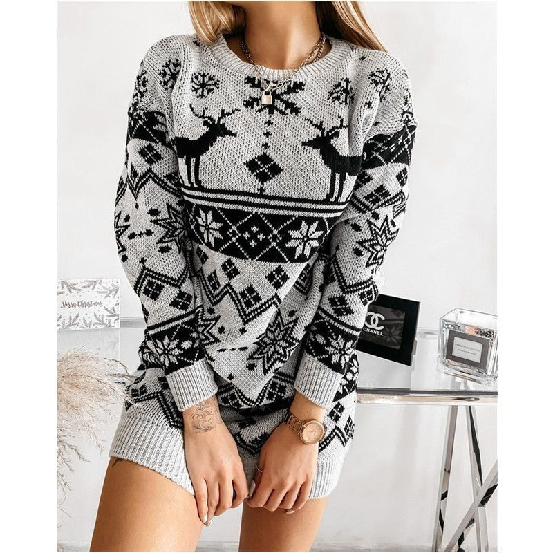 Elowen Jacquard Knit Christmas Sweater Dress