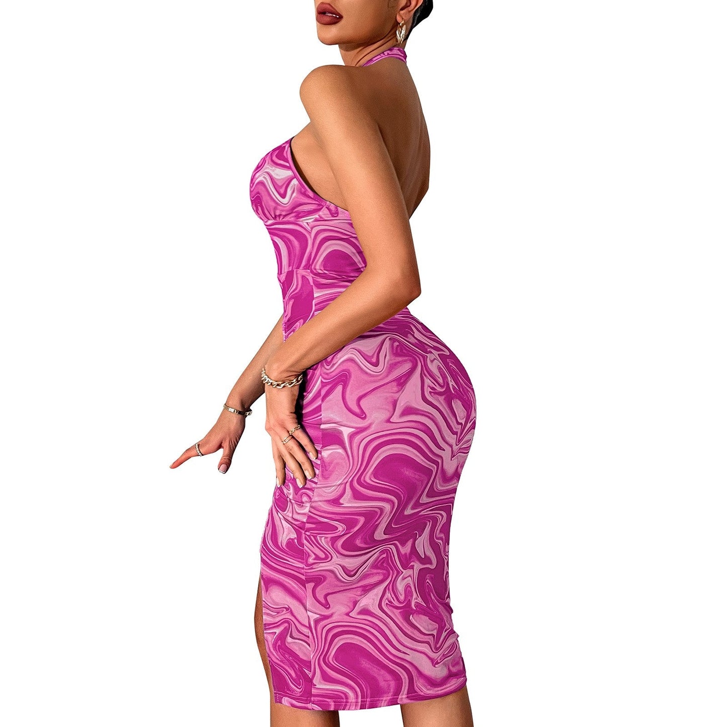 Evandra Open-Ended Halterneck Mini Dress