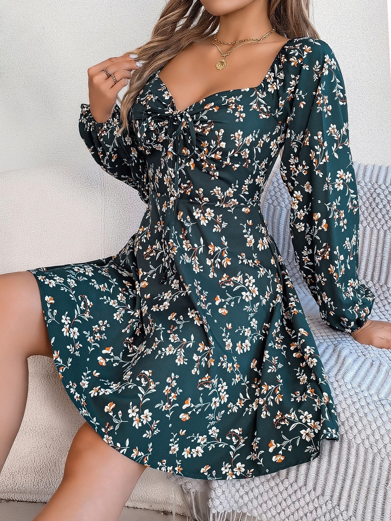 Fiora Floral Lantern Sleeve Dress