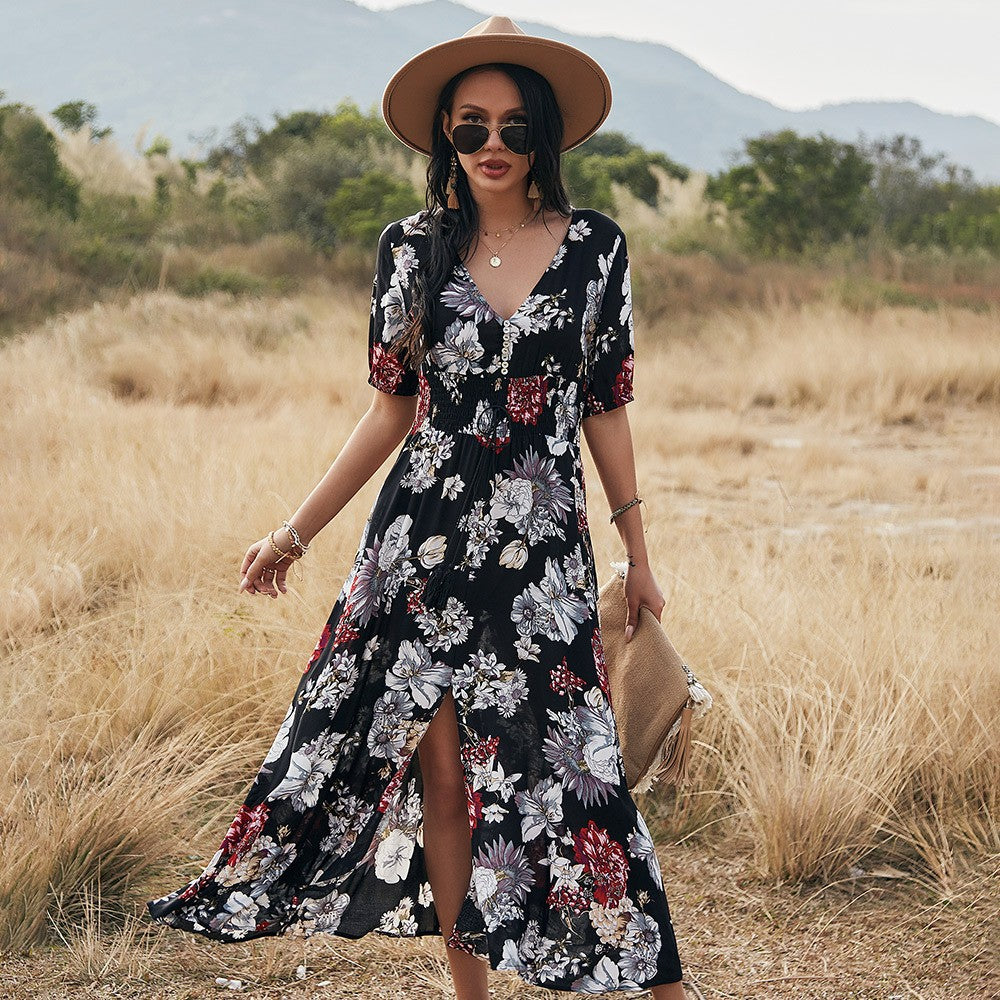 Fiorelle Floral V-Neck Midi Dress