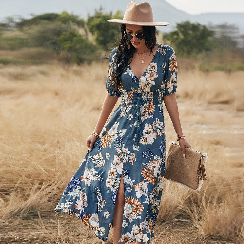 Fiorelle Floral V-Neck Midi Dress