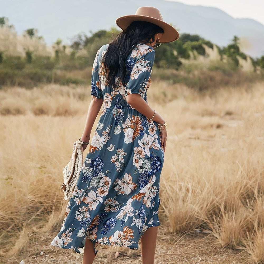 Fiorelle Floral V-Neck Midi Dress