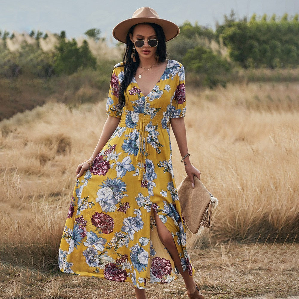 Fiorelle Floral V-Neck Midi Dress