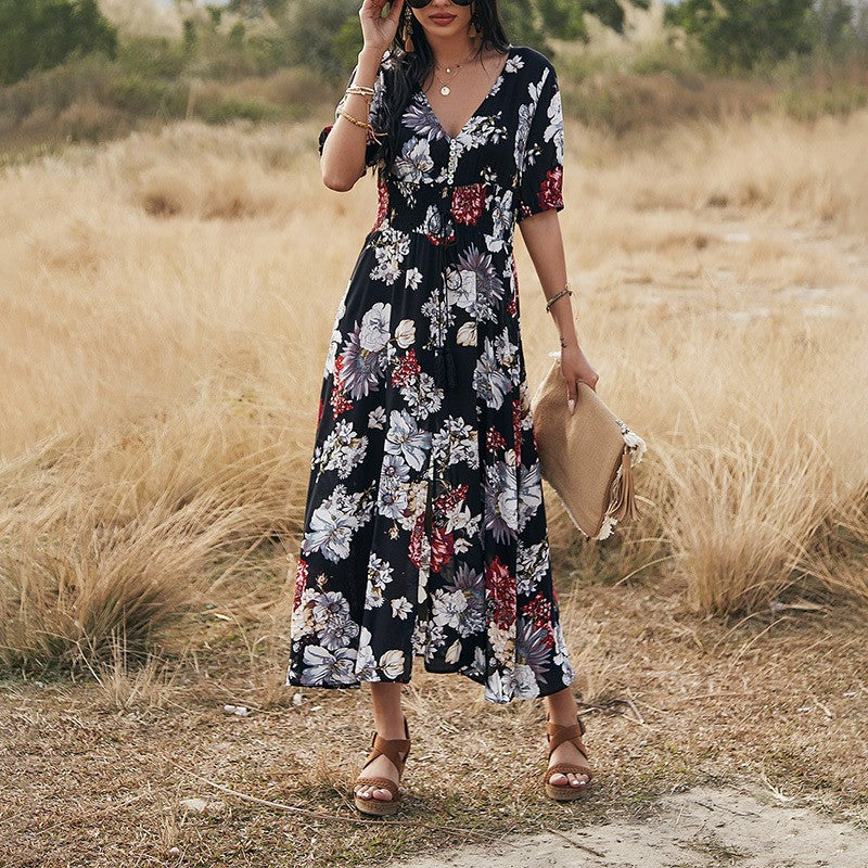 Fiorelle Floral V-Neck Midi Dress