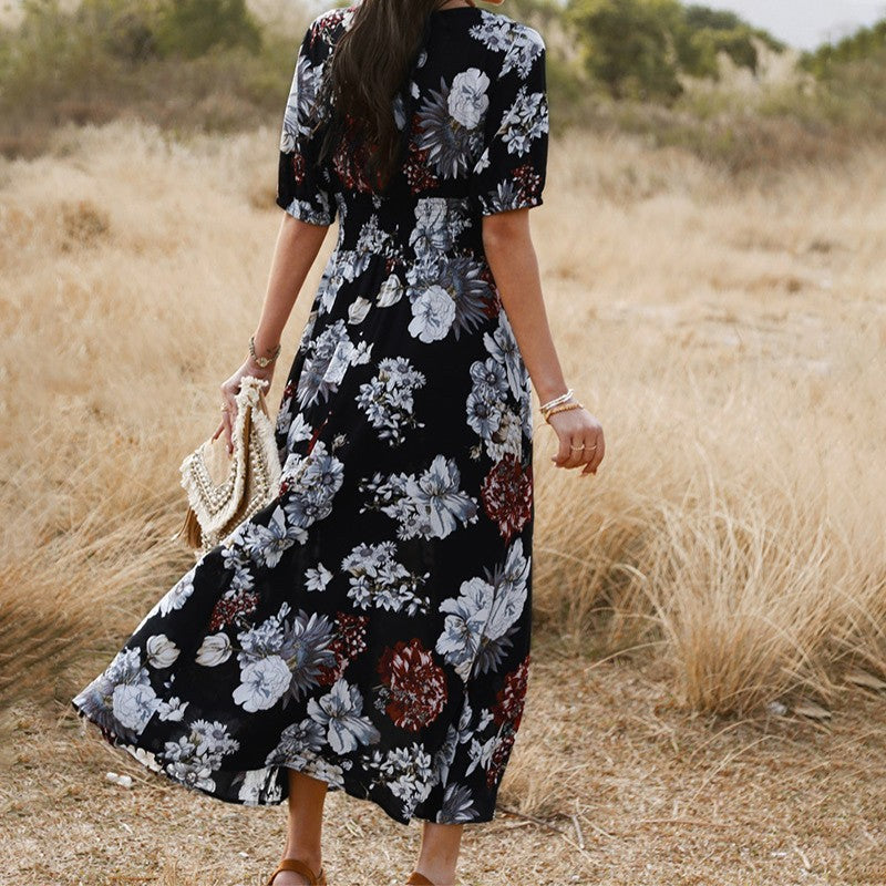 Fiorelle Floral V-Neck Midi Dress