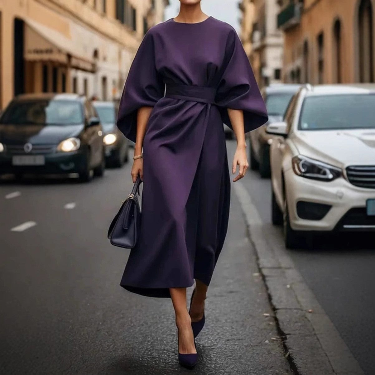 Sylvara Batwing Belted Dress