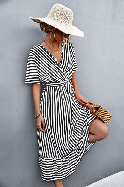 Aveline Striped Cross V-Neck Maxi Dress