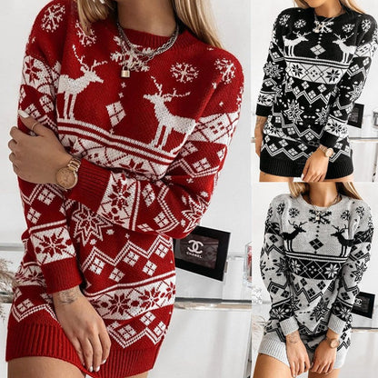Elowen Jacquard Knit Christmas Sweater Dress