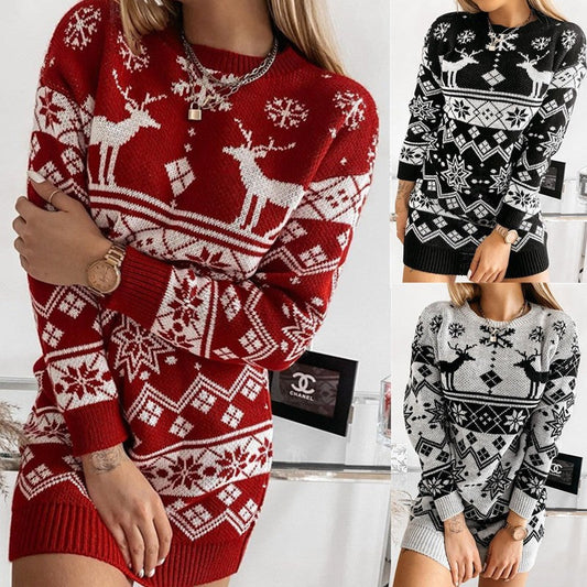 Elowen Jacquard Knit Christmas Sweater Dress