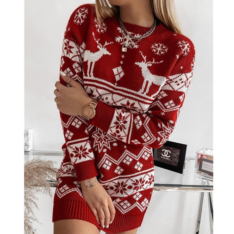 Elowen Jacquard Knit Christmas Sweater Dress