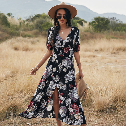 Fiorelle Floral V-Neck Midi Dress