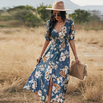 Fiorelle Floral V-Neck Midi Dress
