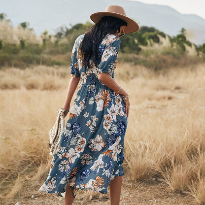 Fiorelle Floral V-Neck Midi Dress